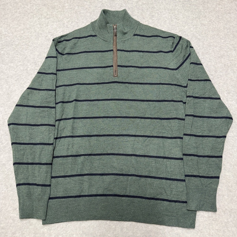 UNTUCKit Belguardo Sweater Mens Medium Green Merino Wool 1/4 Zip Mock Neck
